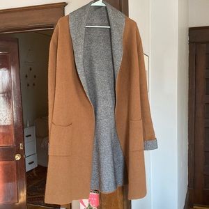 Reversible Eileen Fisher sweater jacket, shawl collar and pockets